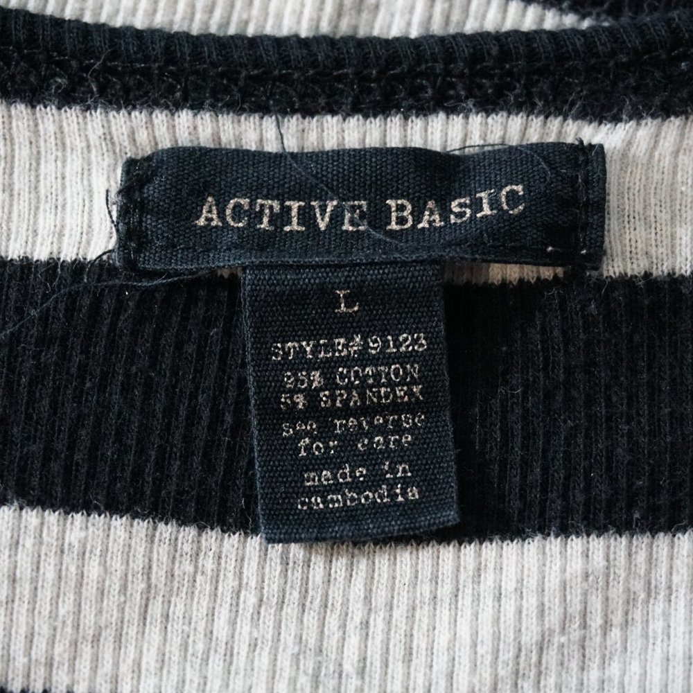 Women's L Active Basic Rib Racerback Oat Black Tank Top - Picture 4 of 7